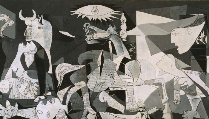 Autor: Pablo Picasso Data: 1937 Técnica: Pintura a óleo Dimensões: 350 × 776 Localização: Museu Nacional Centro de Arte Reina Sofia, Madrid