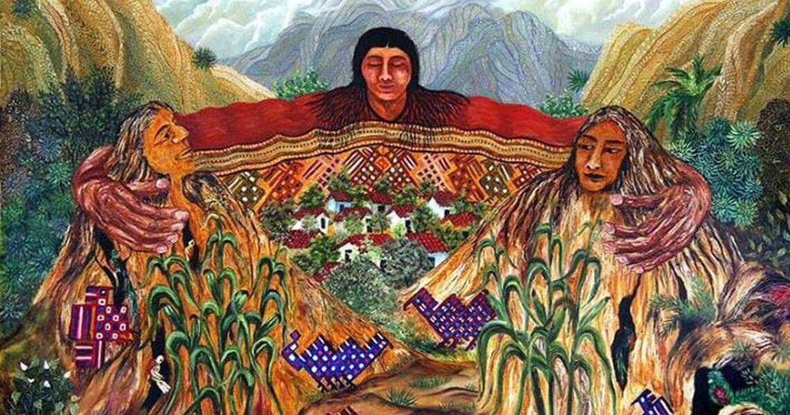 Matricardo. Imagem de estética indígena mostrando demiurgas mulheres na criação do planeta.