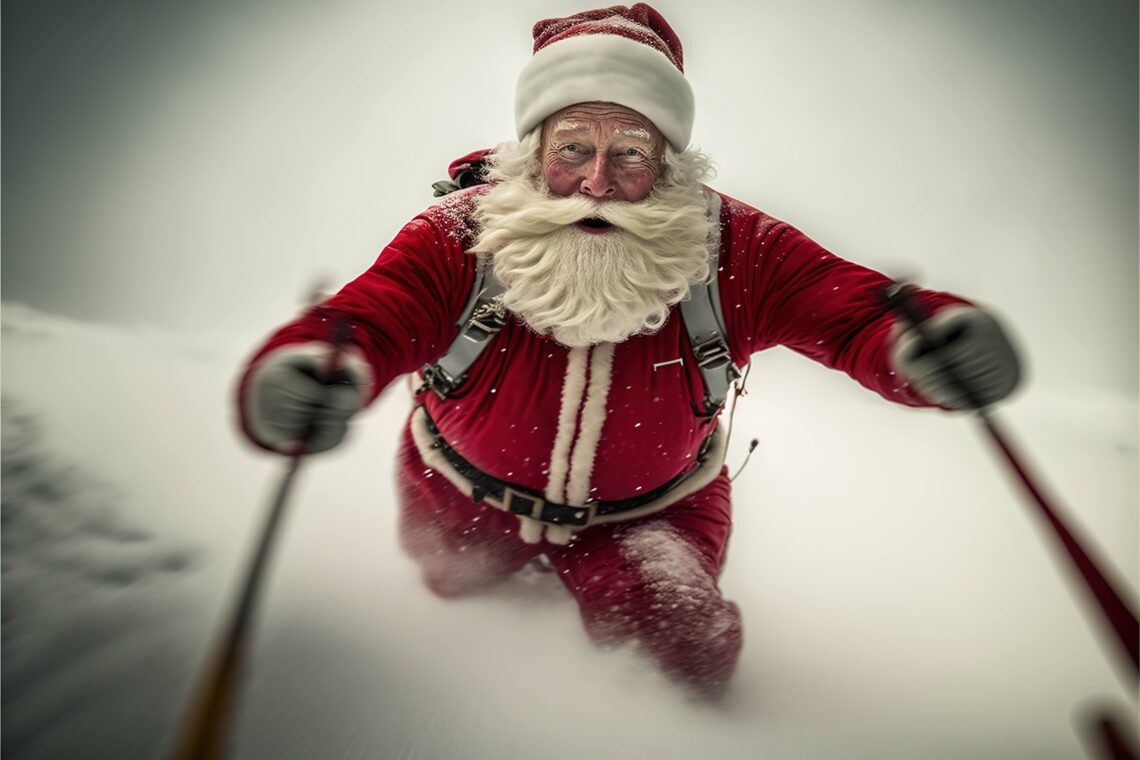 Papai Noel escalando nevasca